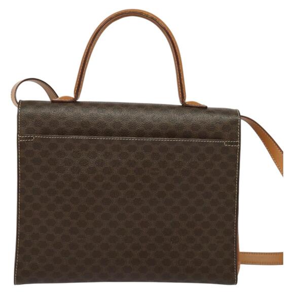 CELINE Macadam Canvas Hand Bag Pvc Leather Brown Gold - Picture 3 of 13